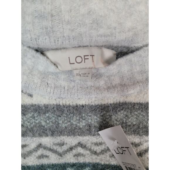 Loft Women's Patchwork Fair Isle Sweater Blue Teal Gray Brown Ivory Size XXL - Picture 4 of 9